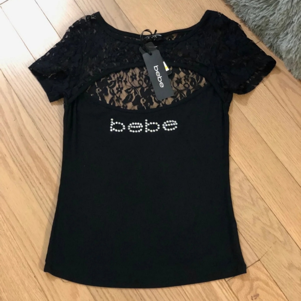 Bebe Top T-shirt Blouse Logo Bebe M